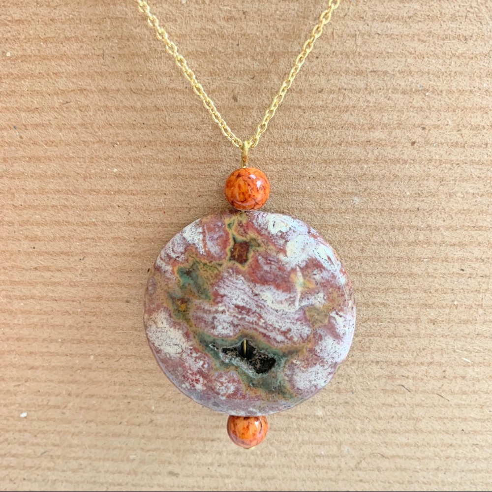 Handcrafted Ocean Jasper Gemstone Pendant Necklace